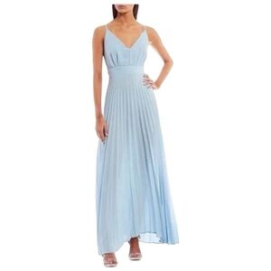 Kenedik Slate Blue Pleated Spaghetti Strap Waist Tie Women's Midi Dress Size M